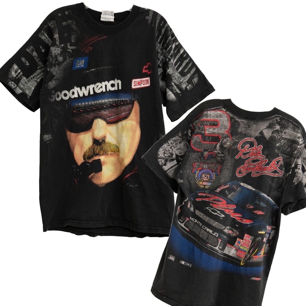VTG 90's Dale Earnhardt Big Face AOP NASCAR Chase T-Shirt Mens L Racing Graphic